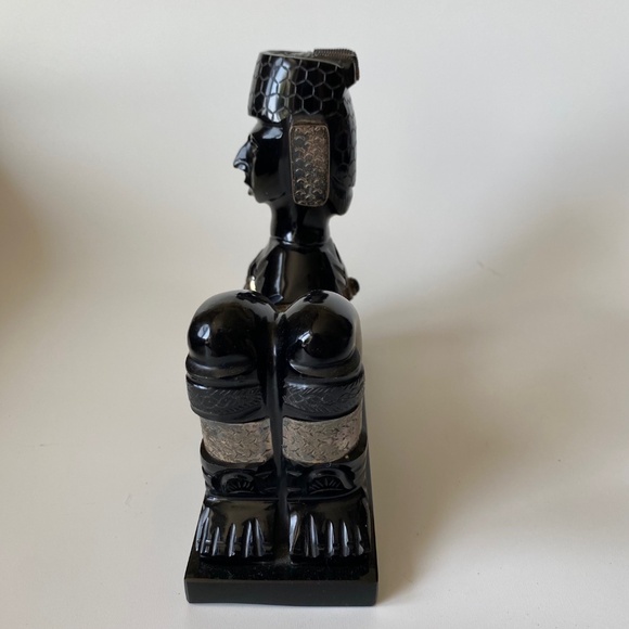 CHACMOOL Mesoamerican Obsidian Sculpture Gold Sheen and Applied Silver Detail - Picture 6 of 10